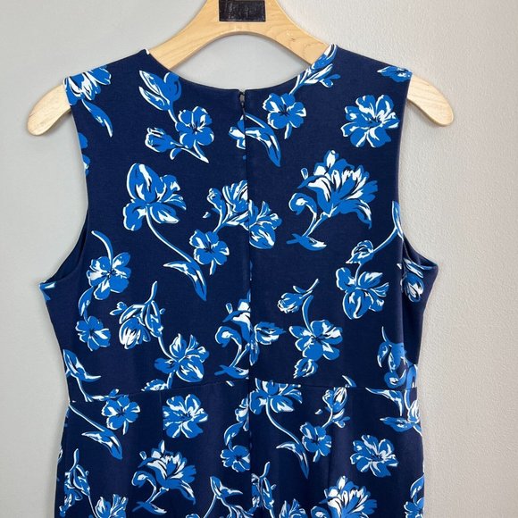 Lands End Dress 18 Blue Sheath‎ Floral Ponte Knit Stretch Pockets Sleeveless - Picture 6 of 12
